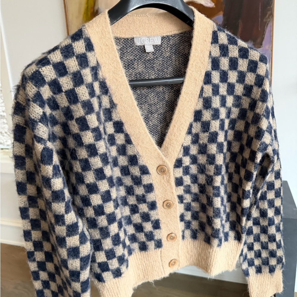J. Crew Women's Black and Tan Checkered Cardigan